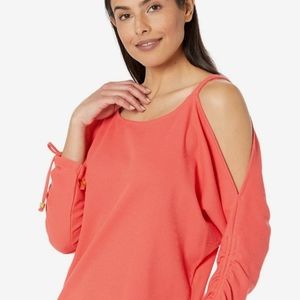 Michael Kors Cold Shoulder Ruched Dolman Sleeve Coral Blouse  | XL